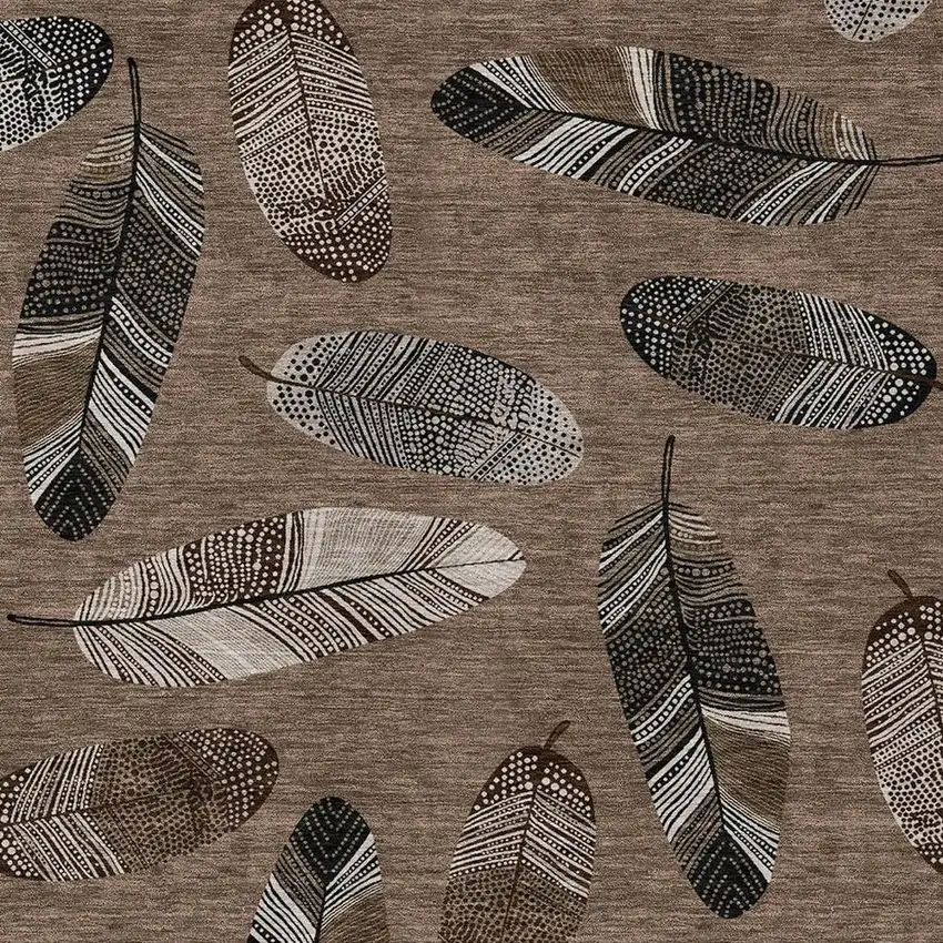 Brown And Ivory Botanical Leaves Washable Indoor Outdoor Area Rug Photo 5
