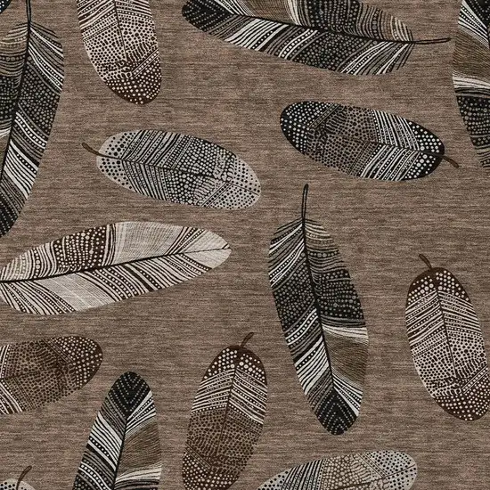 Brown And Ivory Botanical Leaves Washable Indoor Outdoor Area Rug Photo 3