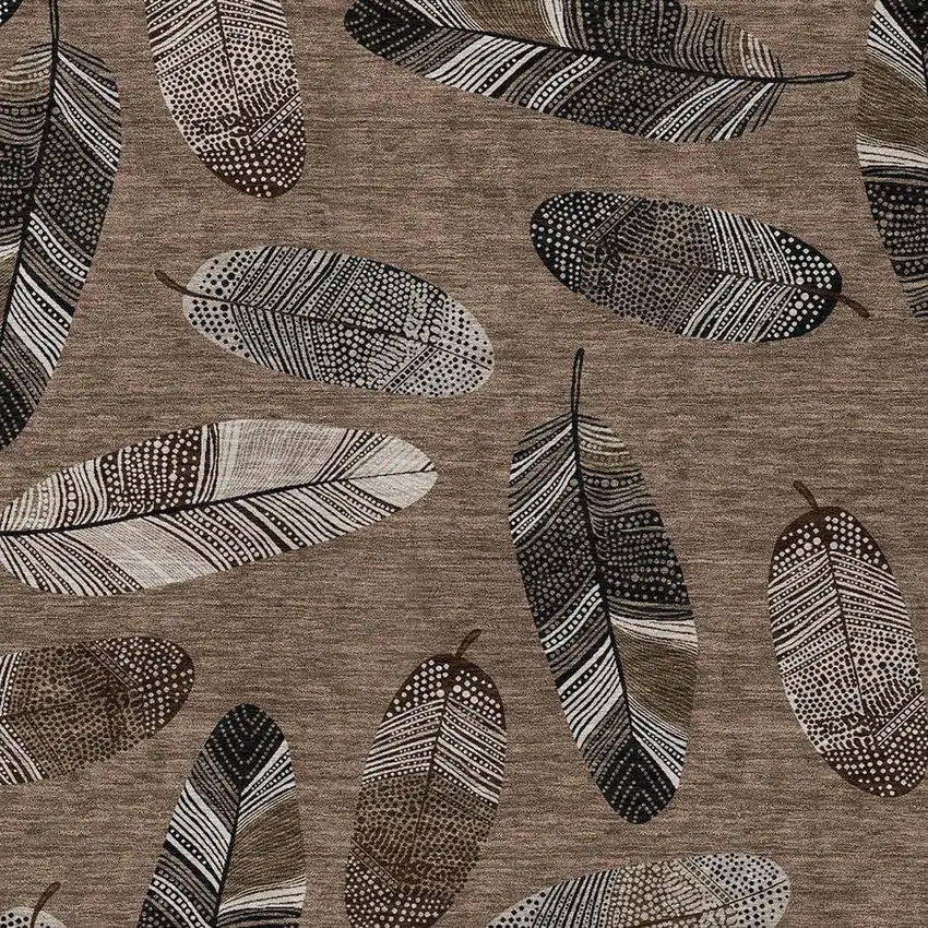 Brown And Ivory Botanical Leaves Washable Indoor Outdoor Area Rug Photo 3