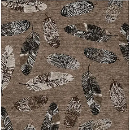Brown And Ivory Botanical Leaves Washable Indoor Outdoor Area Rug Photo 4