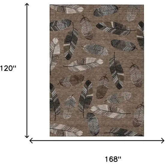 Brown And Ivory Botanical Leaves Washable Indoor Outdoor Area Rug Photo 9