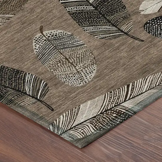 Brown And Ivory Botanical Leaves Washable Indoor Outdoor Area Rug Photo 7