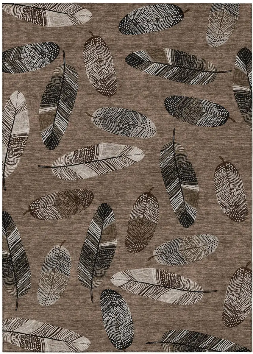 Brown And Ivory Botanical Leaves Washable Indoor Outdoor Area Rug Photo 2