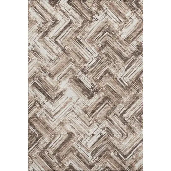 Brown And Ivory Chevron Washable Area Rug With UV Protection Photo 1