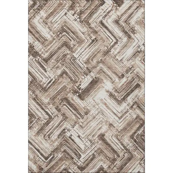 Brown And Ivory Chevron Washable Area Rug With UV Protection Photo 3