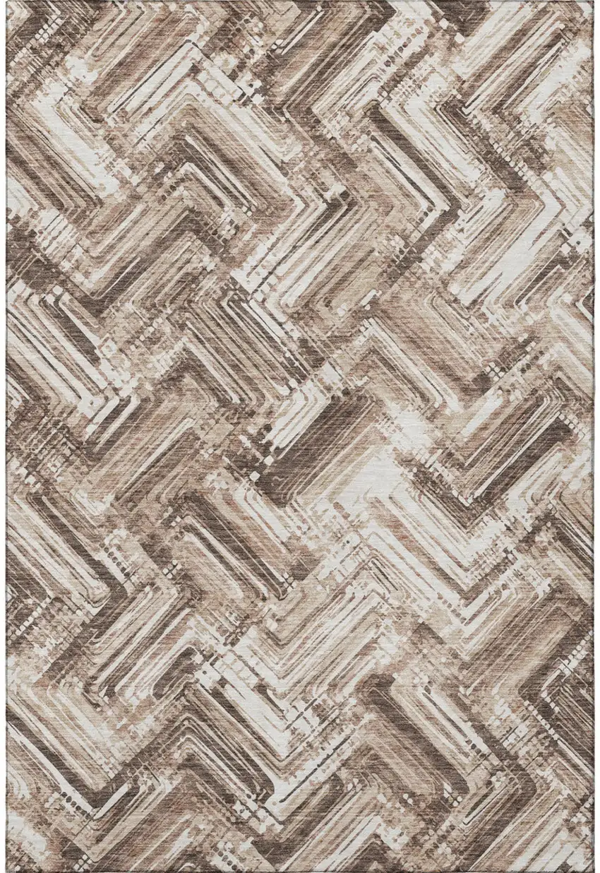 Brown And Ivory Chevron Washable Area Rug With UV Protection Photo 3