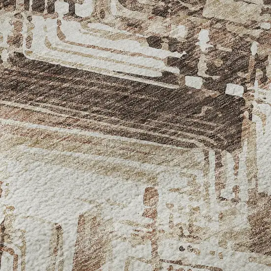 Brown And Ivory Chevron Washable Area Rug With UV Protection Photo 9