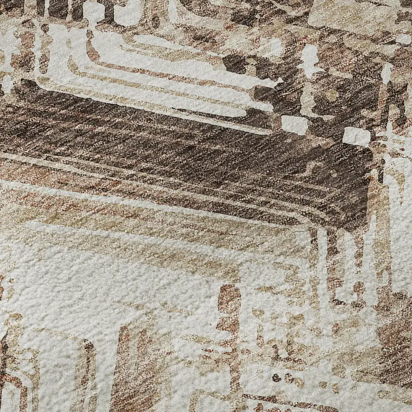 Brown And Ivory Chevron Washable Area Rug With UV Protection Photo 9