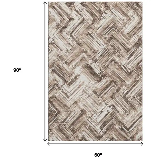 Brown And Ivory Chevron Washable Area Rug With UV Protection Photo 3