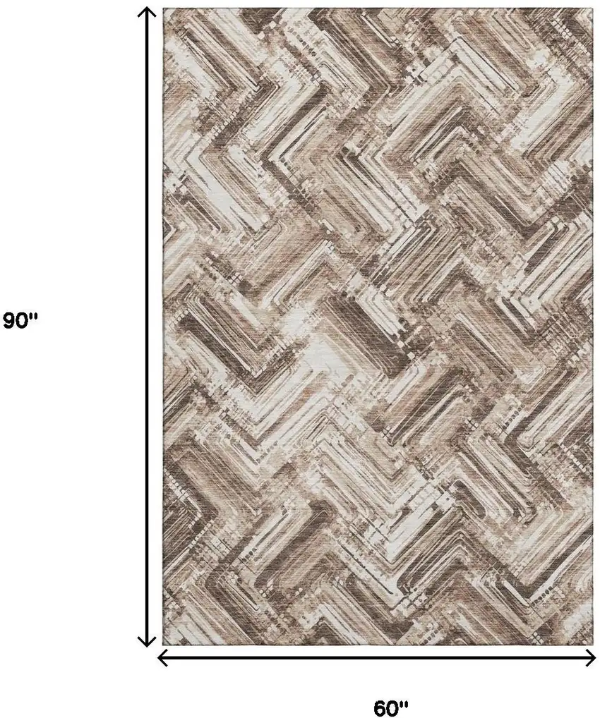 Brown And Ivory Chevron Washable Area Rug With UV Protection Photo 3