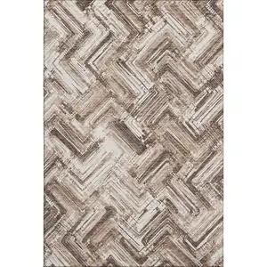 Photo of Brown And Ivory Chevron Washable Area Rug With UV Protection