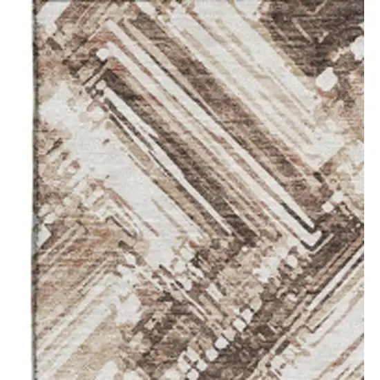 Brown And Ivory Chevron Washable Area Rug With UV Protection Photo 4