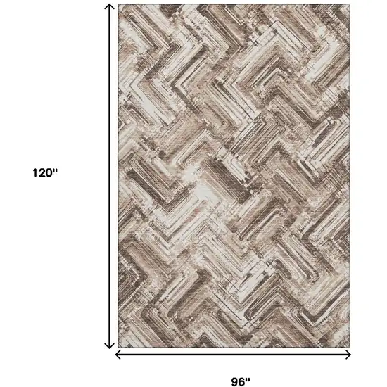 Brown And Ivory Chevron Washable Area Rug With UV Protection Photo 3