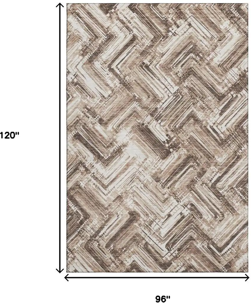 Brown And Ivory Chevron Washable Area Rug With UV Protection Photo 3