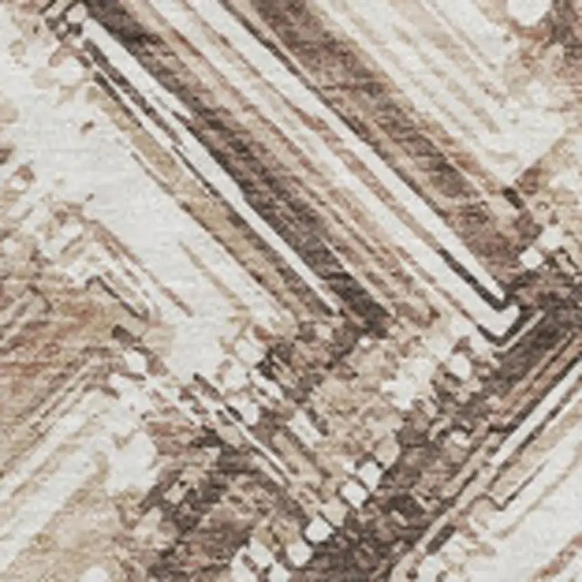 Brown And Ivory Chevron Washable Area Rug With UV Protection Photo 3