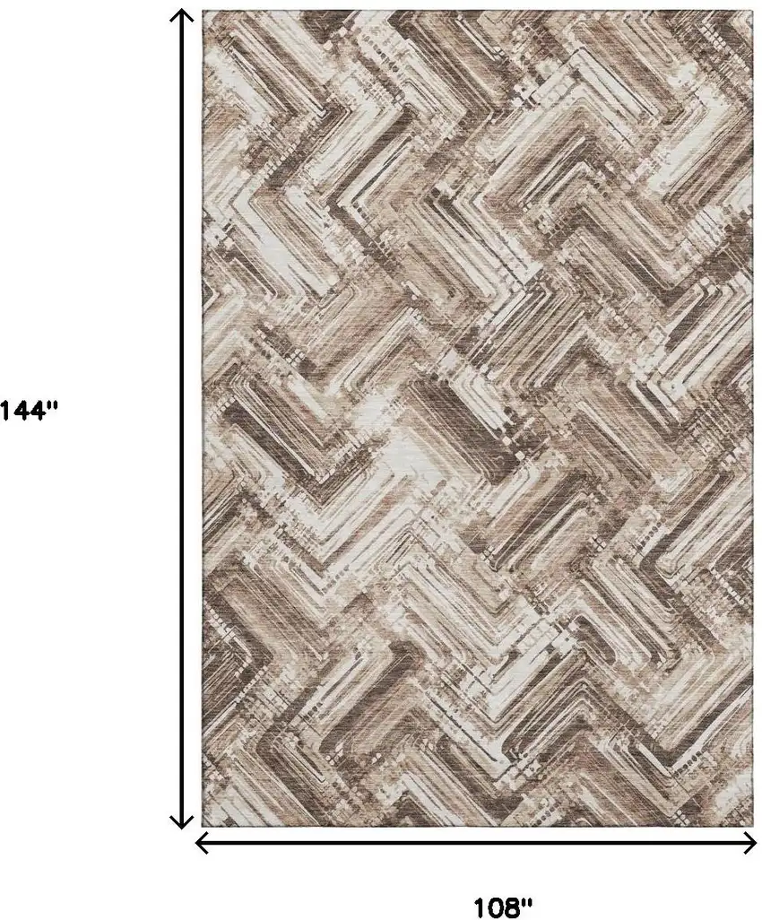 Brown And Ivory Chevron Washable Area Rug With UV Protection Photo 3