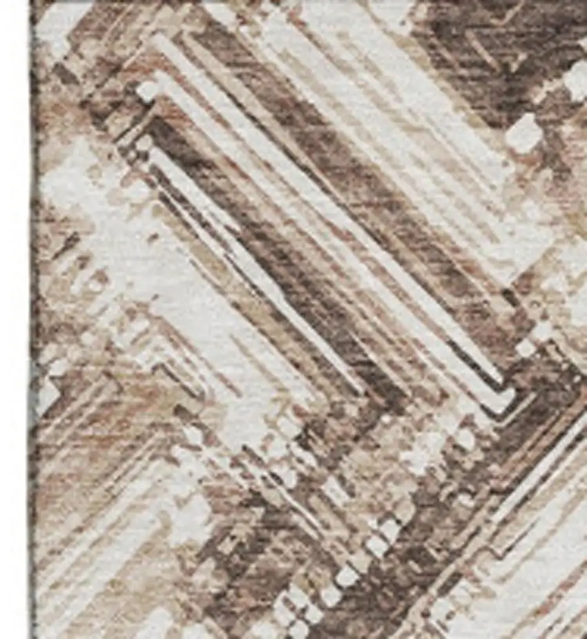 Brown And Ivory Chevron Washable Area Rug With UV Protection Photo 3