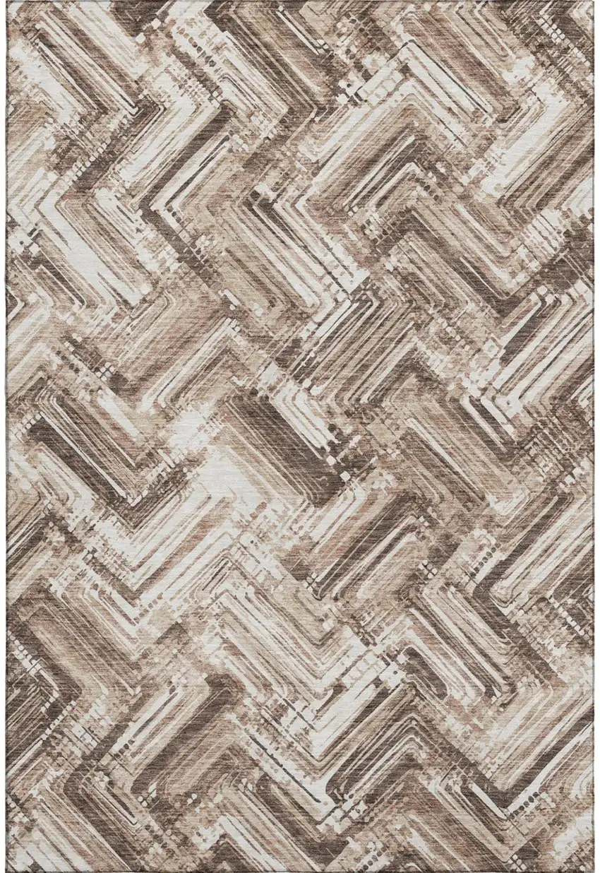 Brown And Ivory Chevron Washable Area Rug With UV Protection Photo 1