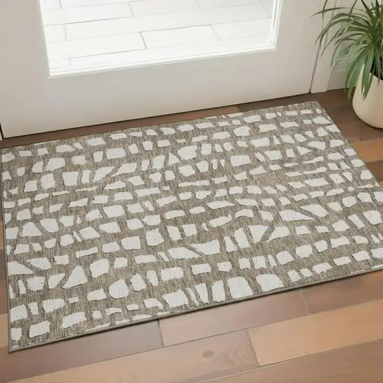 Brown And Ivory Cobblestone Washable Area Rug With UV Protection Photo 1
