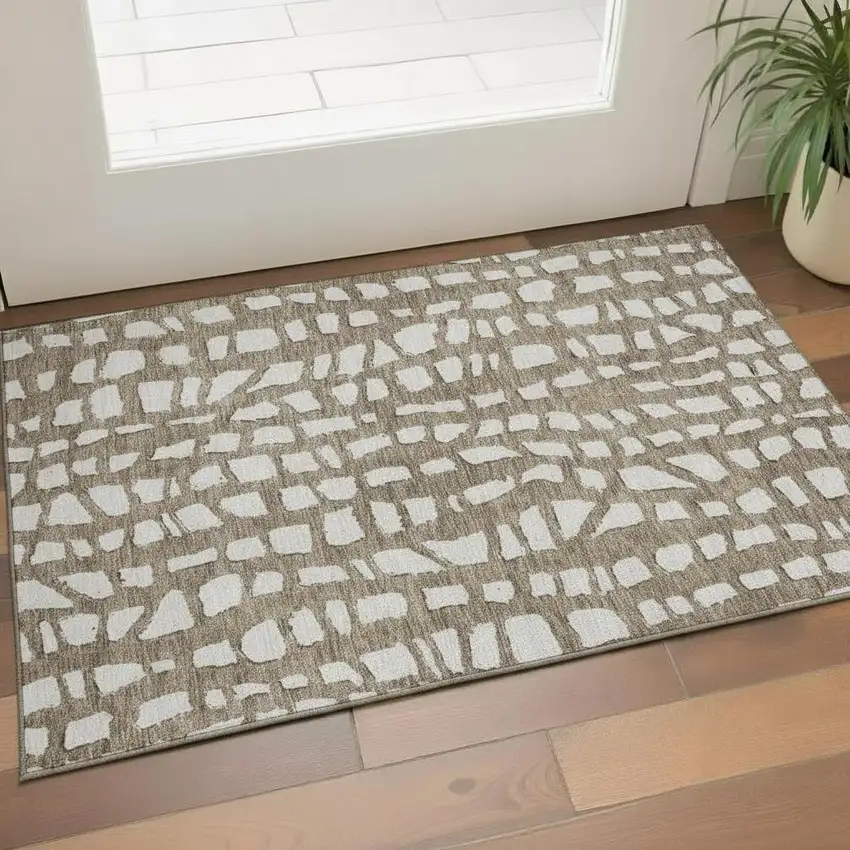 Brown And Ivory Cobblestone Washable Area Rug With UV Protection Photo 1