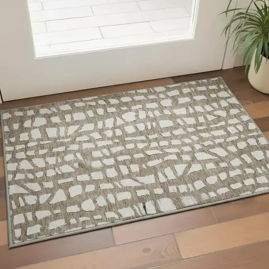 Brown And Ivory Cobblestone Washable Area Rug With UV Protection Photo 2