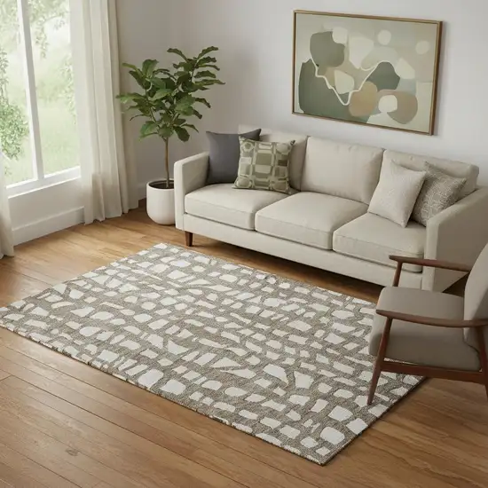 Brown And Ivory Cobblestone Washable Area Rug With UV Protection Photo 1