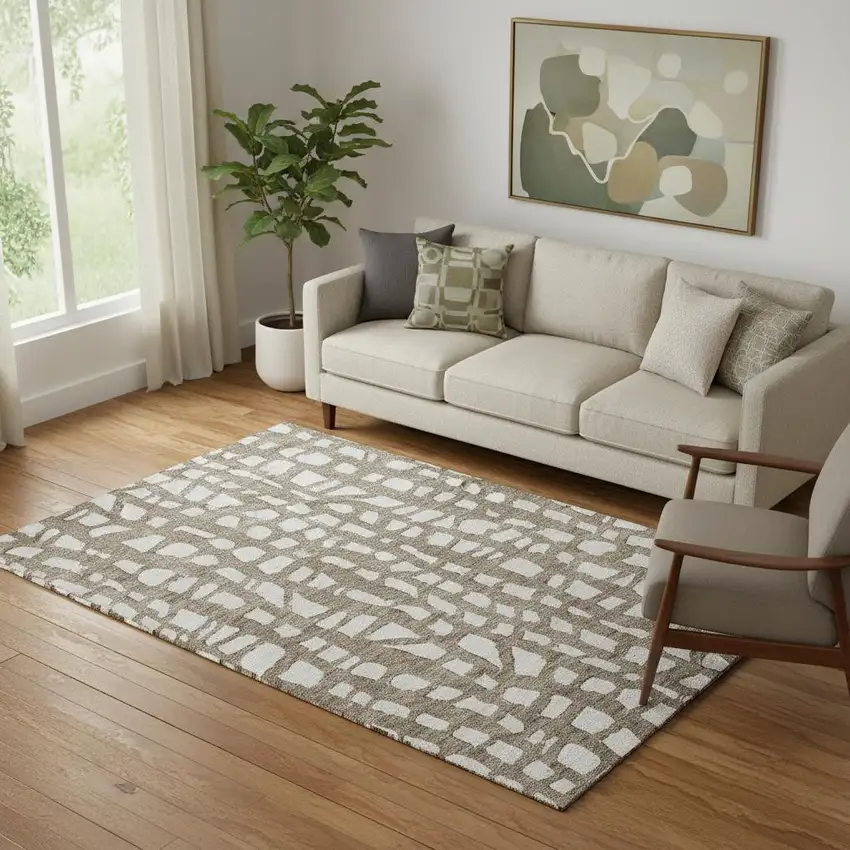 Brown And Ivory Cobblestone Washable Area Rug With UV Protection Photo 1