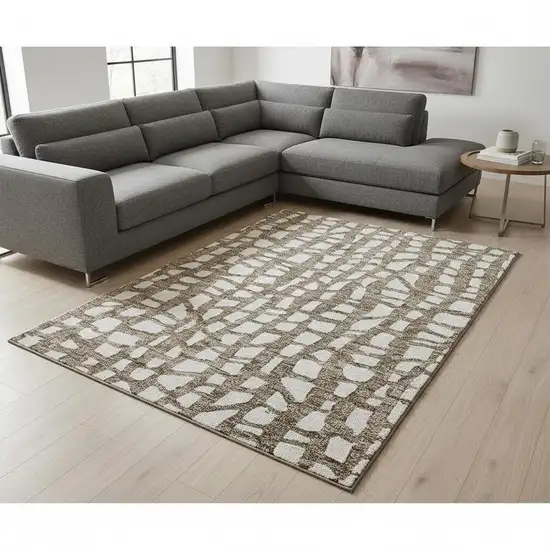Brown And Ivory Cobblestone Washable Area Rug With UV Protection Photo 2