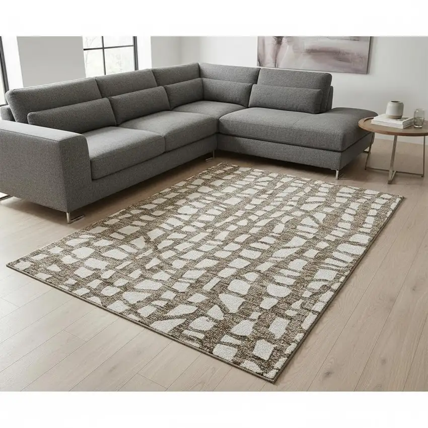 Brown And Ivory Cobblestone Washable Area Rug With UV Protection Photo 2