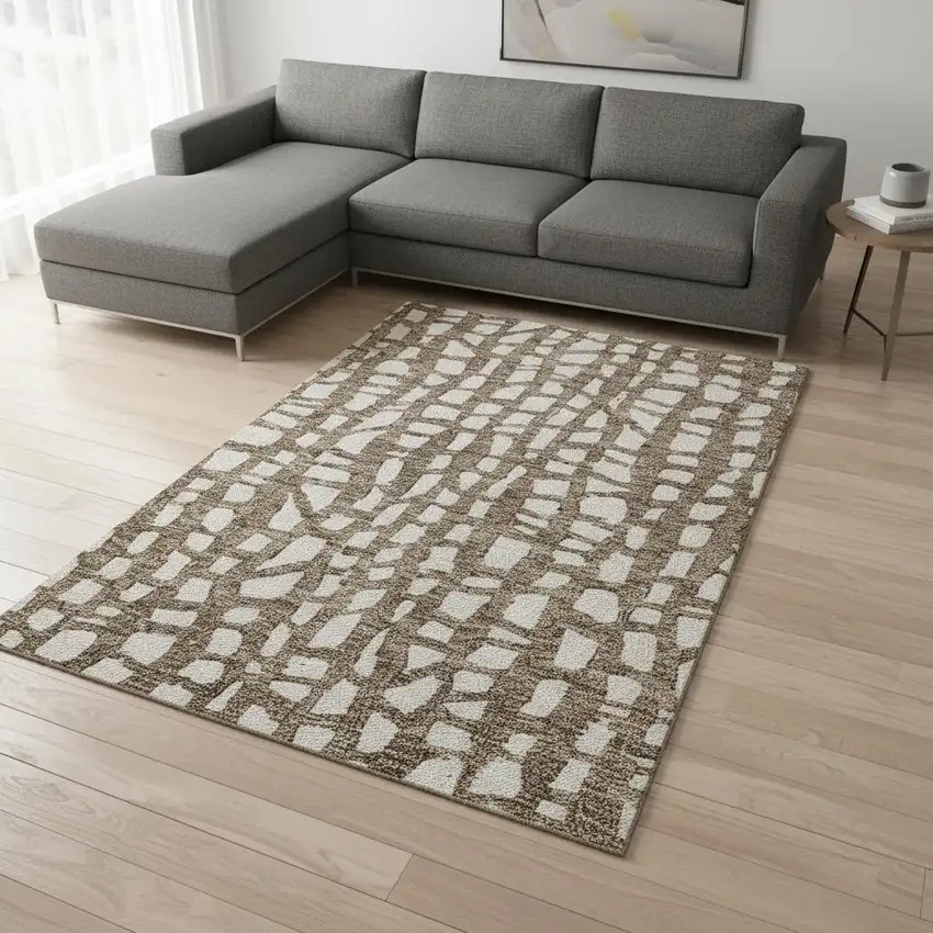 Brown And Ivory Cobblestone Washable Area Rug With UV Protection Photo 2