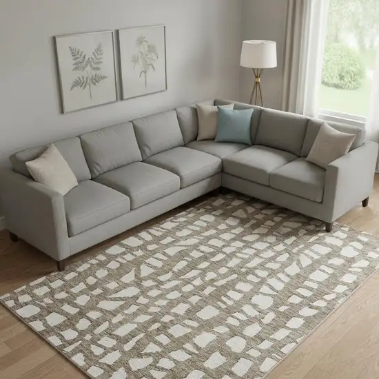 Brown And Ivory Cobblestone Washable Area Rug With UV Protection Photo 1