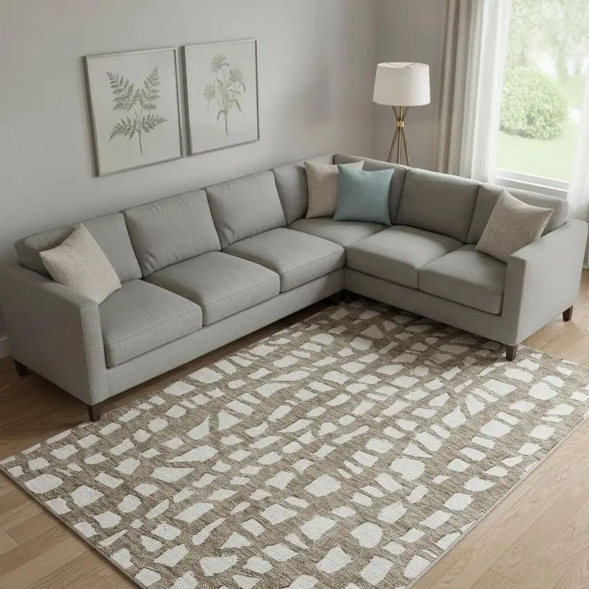 Brown And Ivory Cobblestone Washable Area Rug With UV Protection Photo 1