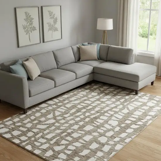 Brown And Ivory Cobblestone Washable Area Rug With UV Protection Photo 1