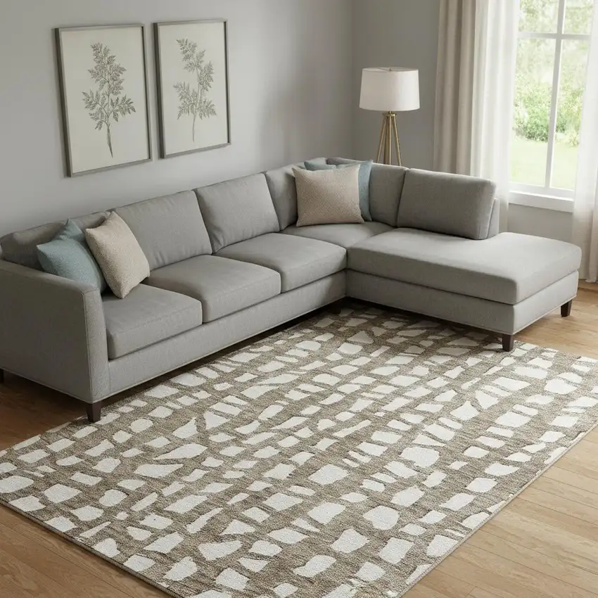 Brown And Ivory Cobblestone Washable Area Rug With UV Protection Photo 1