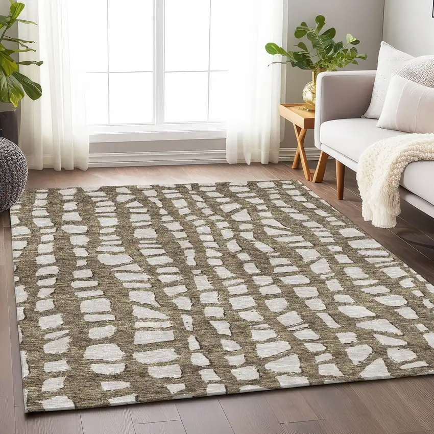 Brown And Ivory Cobblestone Washable Area Rug With UV Protection Photo 5