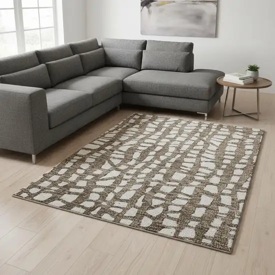 Brown And Ivory Cobblestone Washable Area Rug With UV Protection Photo 2