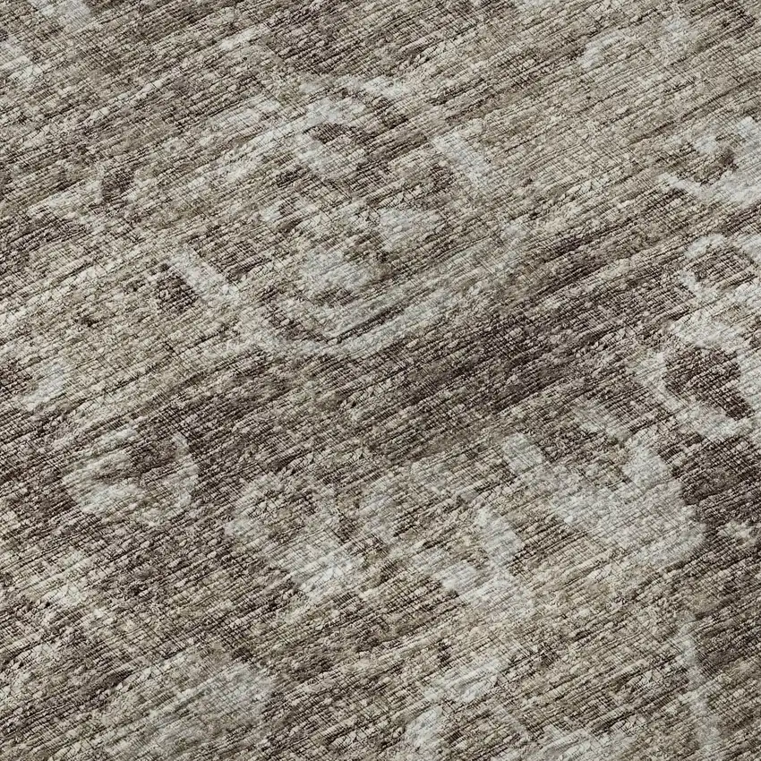 Brown And Ivory Damask Washable Indoor Outdoor Area Rug Photo 8