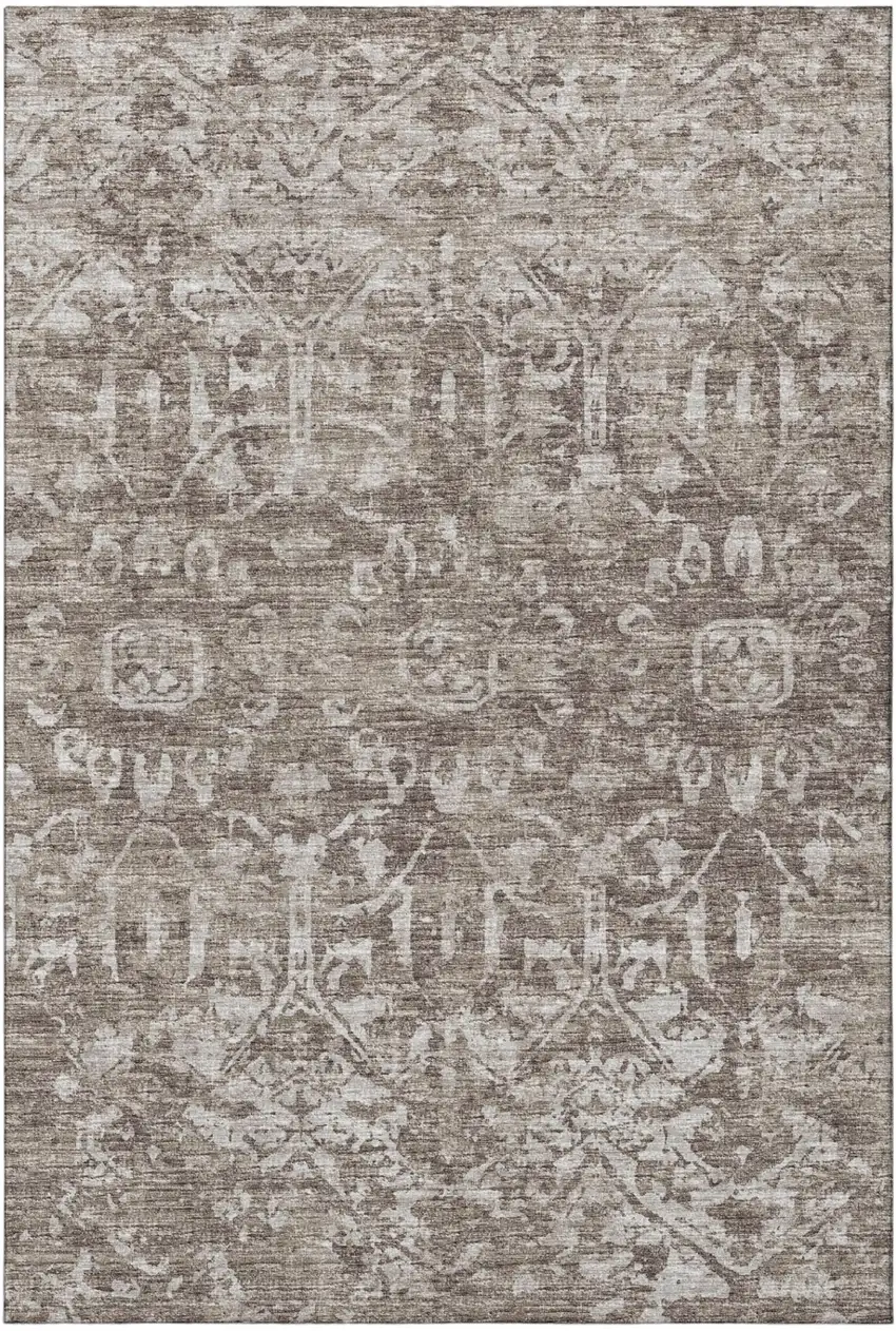 Brown And Ivory Damask Washable Indoor Outdoor Area Rug Photo 4
