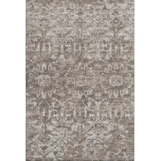 Brown And Ivory Damask Washable Indoor Outdoor Area Rug Photo 4
