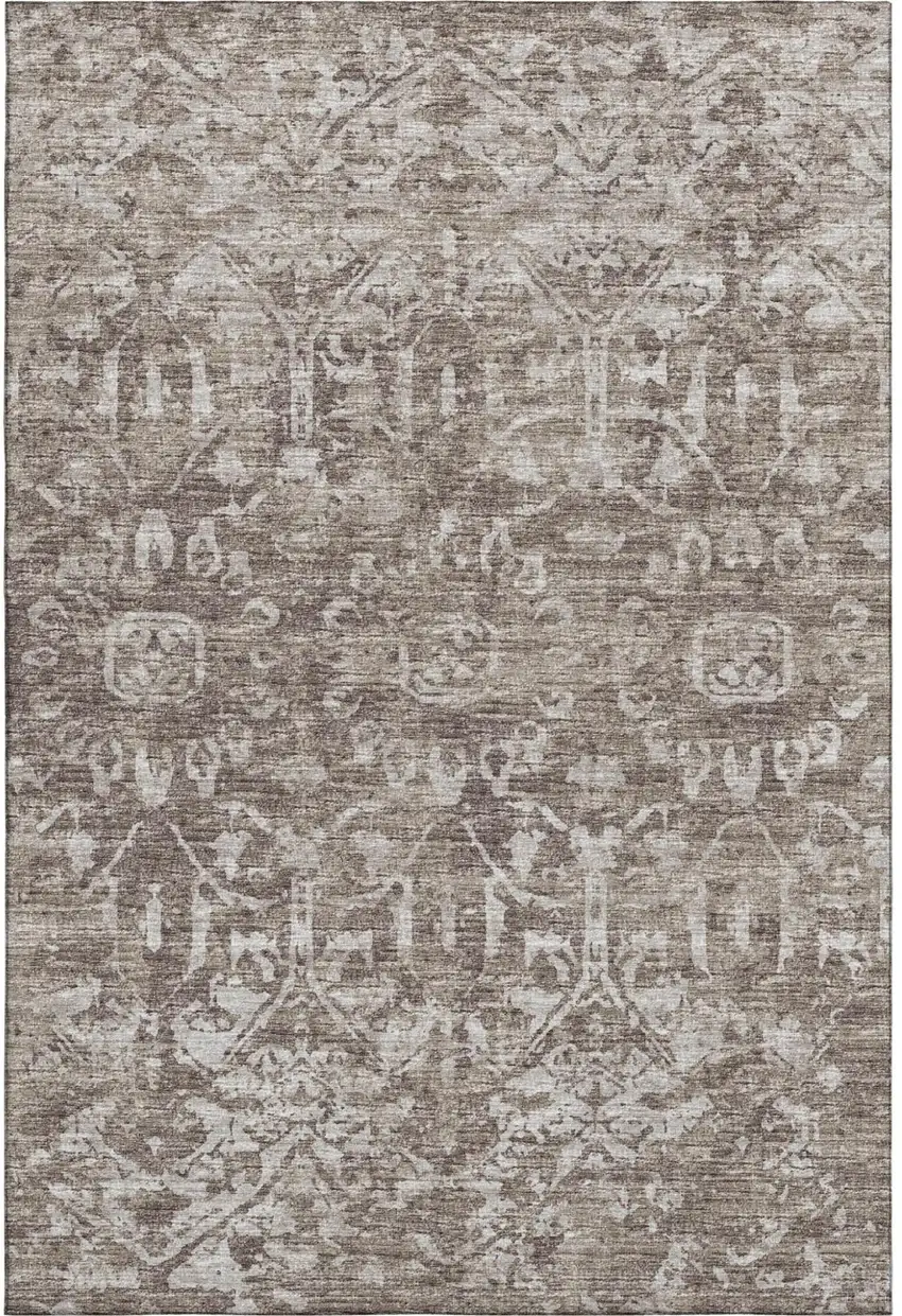 Brown And Ivory Damask Washable Indoor Outdoor Area Rug Photo 4
