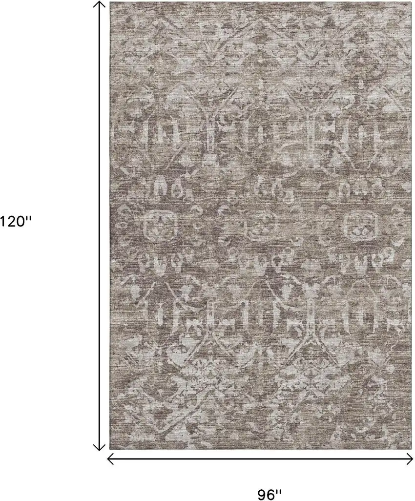 Brown And Ivory Damask Washable Indoor Outdoor Area Rug Photo 3