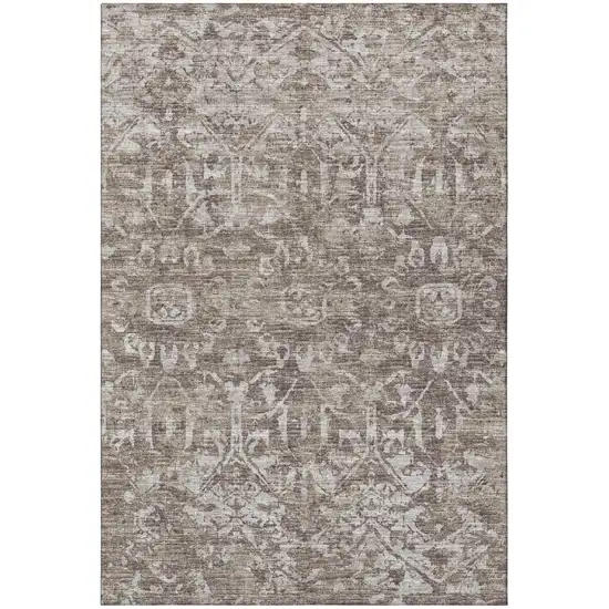 Brown And Ivory Damask Washable Indoor Outdoor Area Rug Photo 3