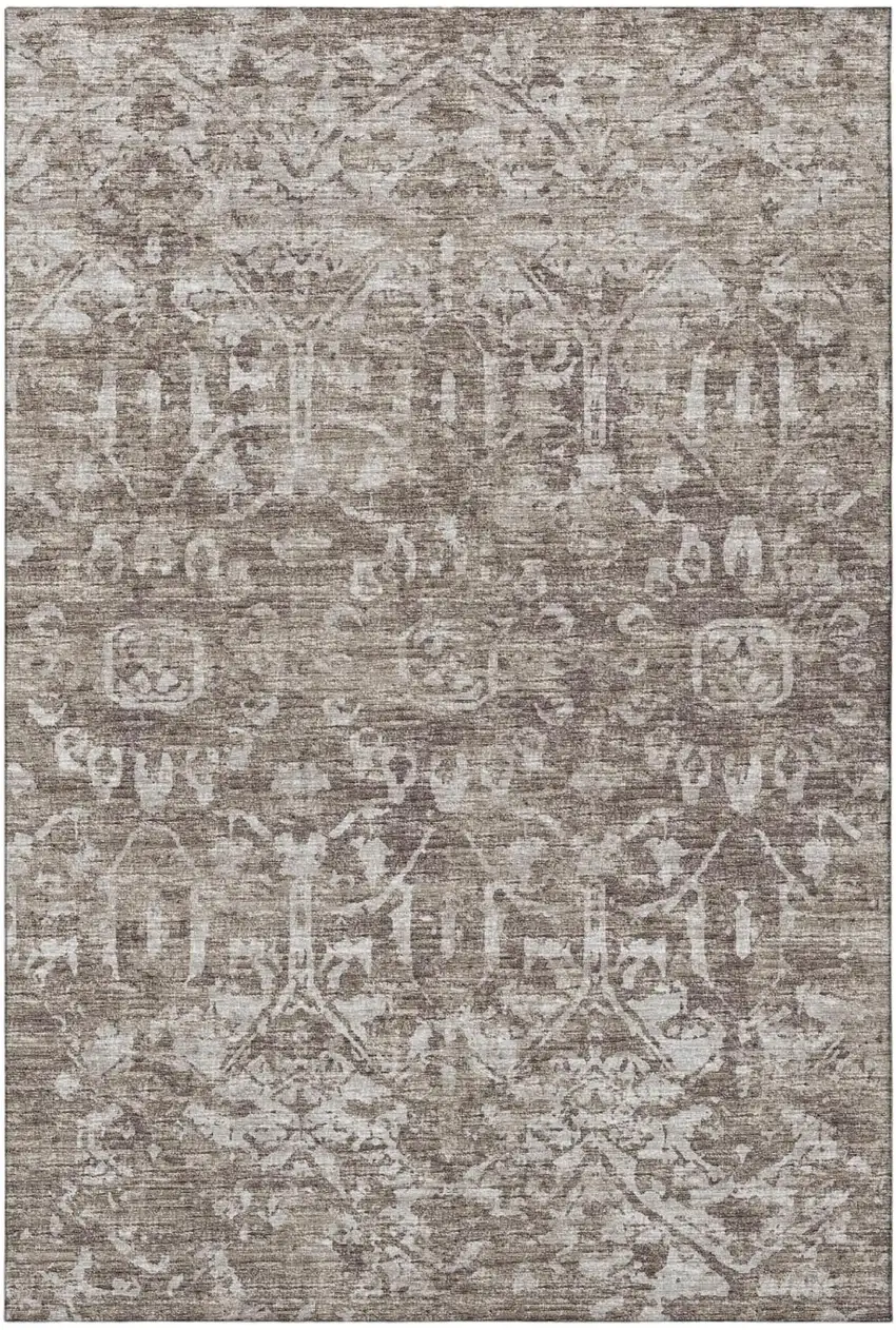 Brown And Ivory Damask Washable Indoor Outdoor Area Rug Photo 3
