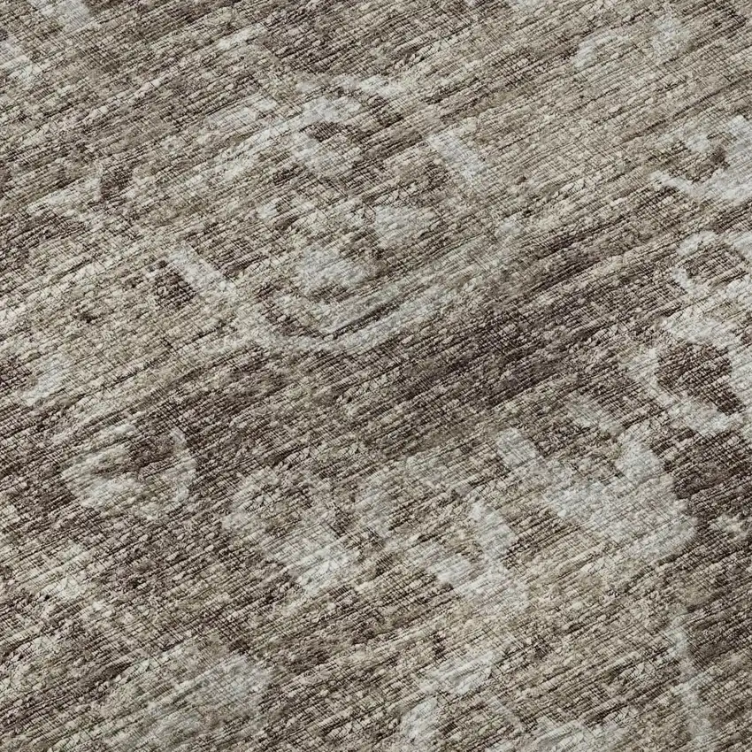 Brown And Ivory Damask Washable Indoor Outdoor Area Rug Photo 7