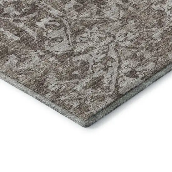 Brown And Ivory Damask Washable Indoor Outdoor Area Rug Photo 6