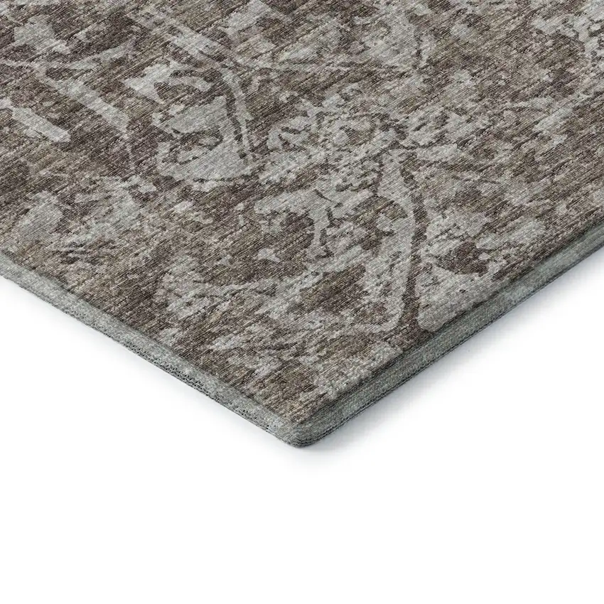 Brown And Ivory Damask Washable Indoor Outdoor Area Rug Photo 6