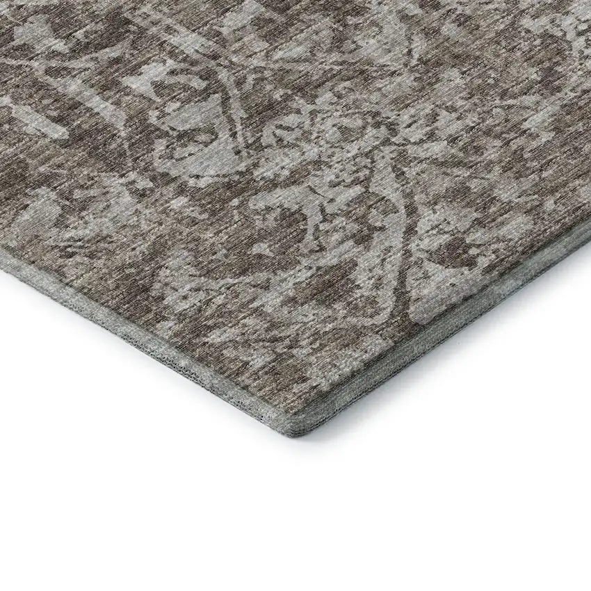 Brown And Ivory Damask Washable Indoor Outdoor Area Rug Photo 7