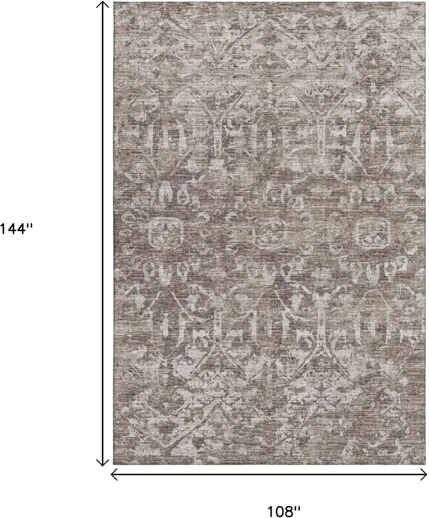 Brown And Ivory Damask Washable Indoor Outdoor Area Rug Photo 3