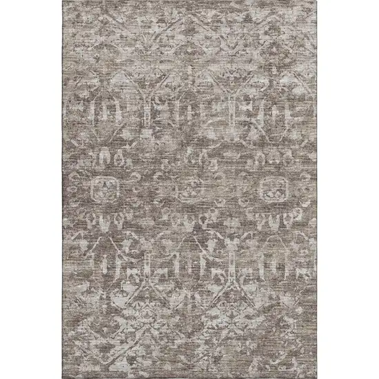 Brown And Ivory Damask Washable Indoor Outdoor Area Rug Photo 6