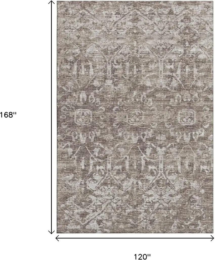 Brown And Ivory Damask Washable Indoor Outdoor Area Rug Photo 3